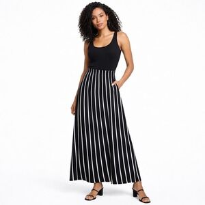 Eevee Size L Women's Black & White Striped Maxi Skirt